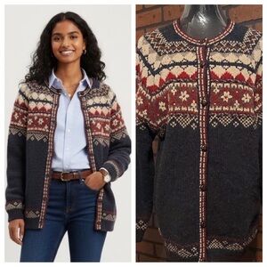 Fair Isle Nordic Wool Cardigan M Dark Academia Cabin Core